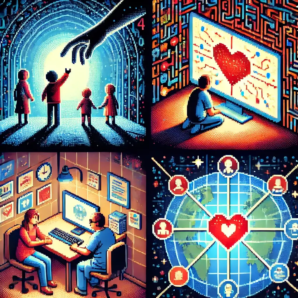 A pixel art scene showing a person in a dark space reaching out and grasping another hand that emerges from the light, symbolizing finding support in isolation. Rare Genetic Disorders